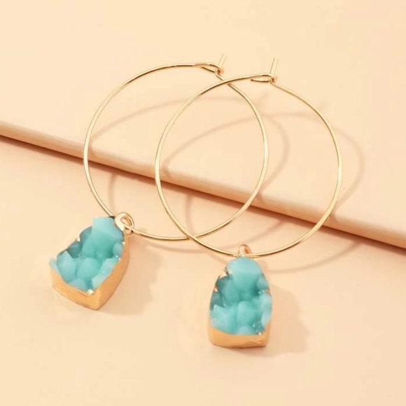 Anthropologie Jewelry - LAST! Best seller! Turquoise druzy hoops